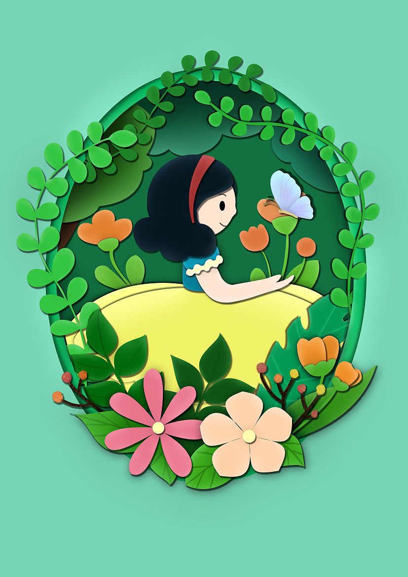 剪纸风格 森林里的白雪公主（图ZMjYxMjQyNzUy） - 创作习作 - 站酷设计师叶三绘原创素材 - 站酷ZCOOL