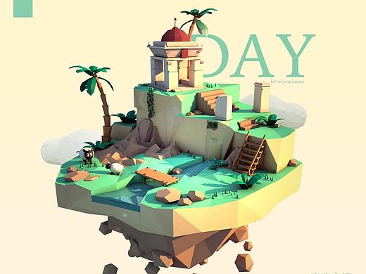 C4D lowpoly风格小练习-天空之境