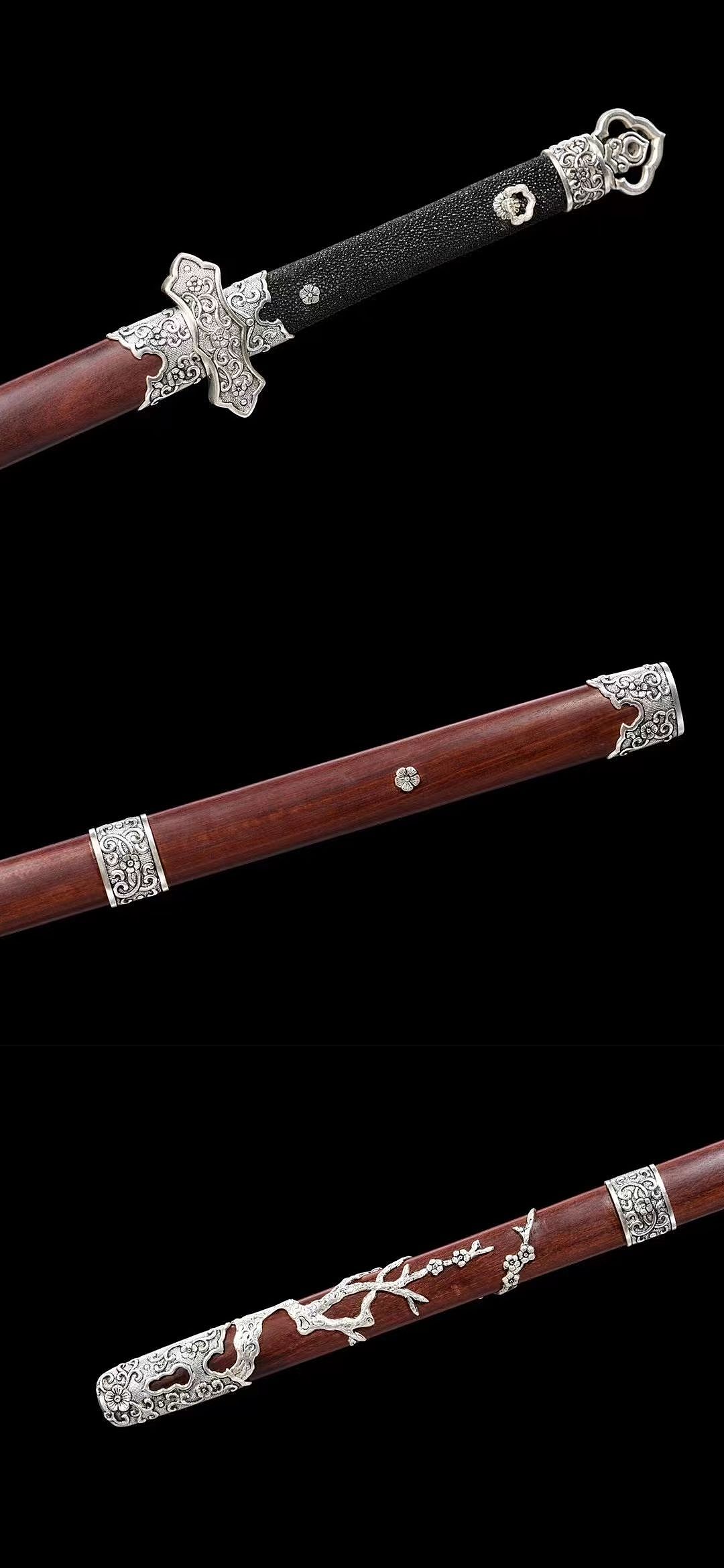 铜装鎏银 羽毛纹上研双手剑 全长108