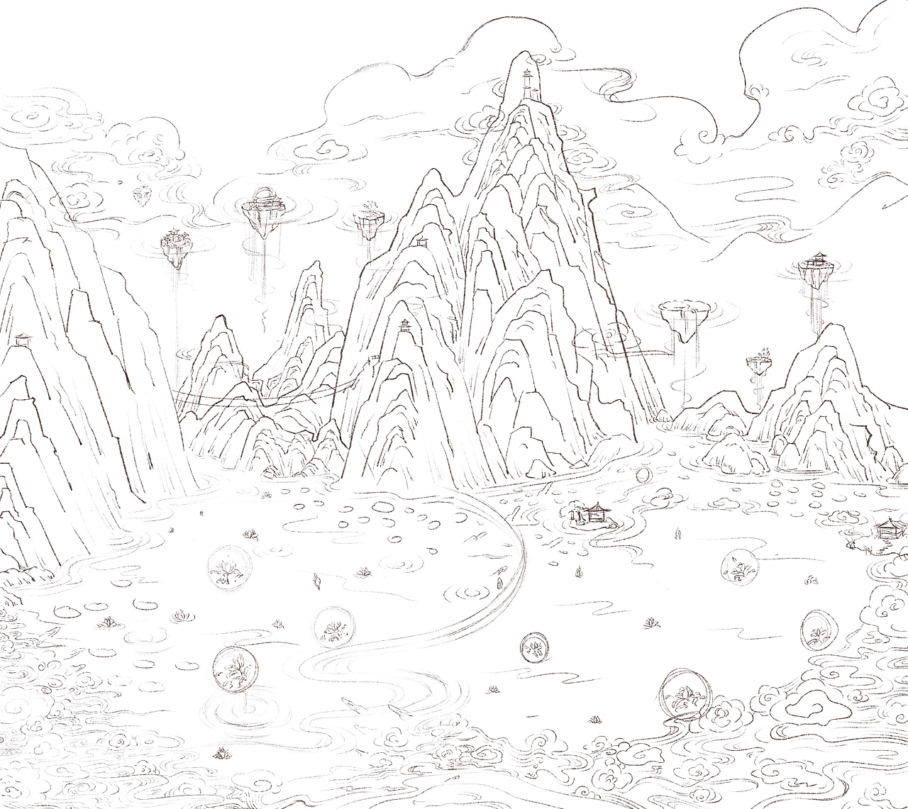 国风插画——《仙山玉池图》