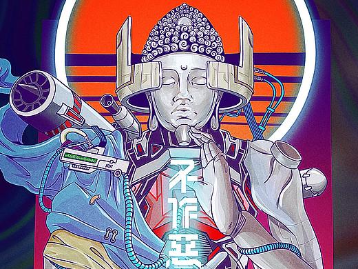 【插画】赛博朋克机械大佛CyberBuddha
