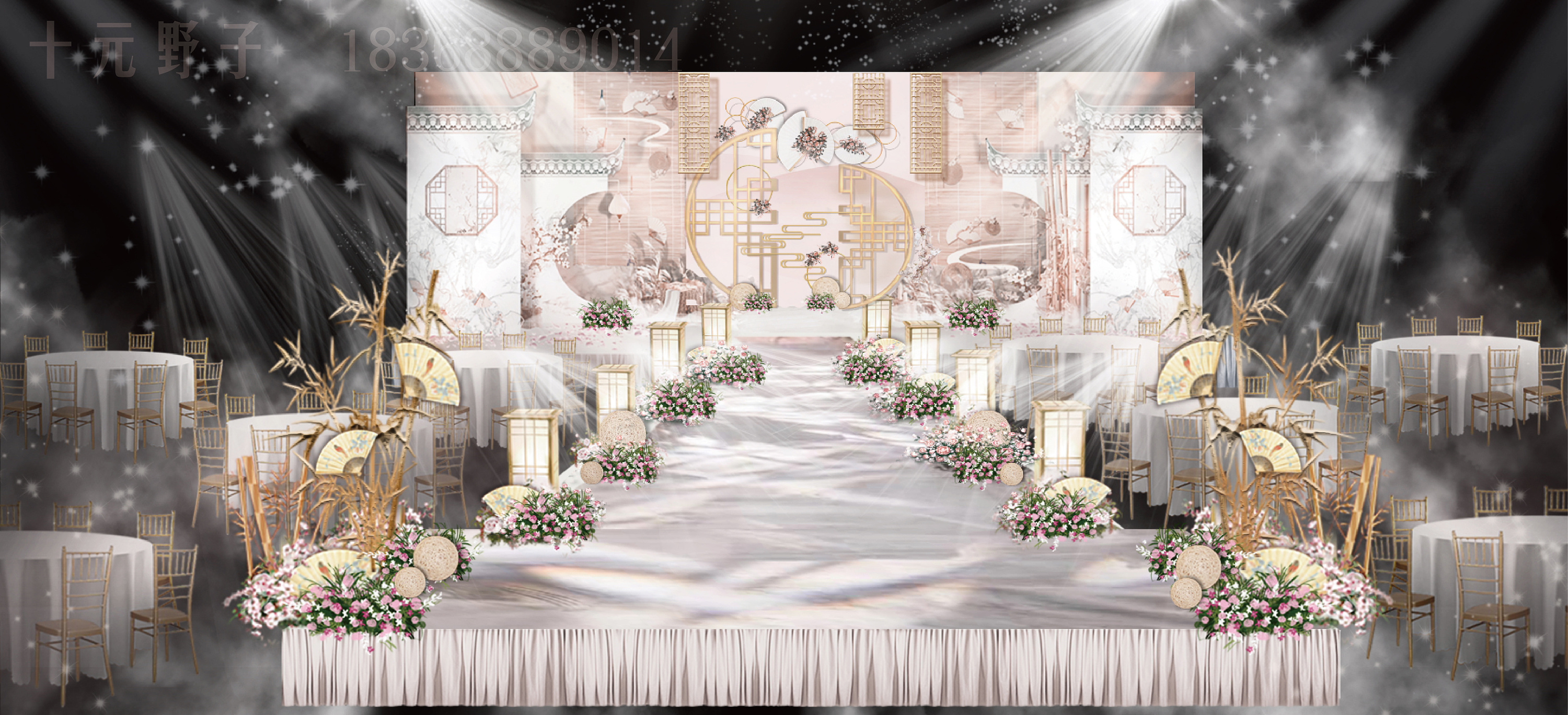 室内设计香槟色婚礼主舞台psd效果图图片素材-编号28433818-图行天下