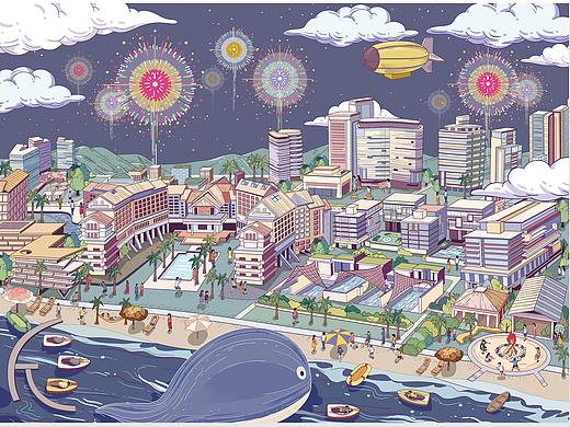 金町湾地图插画
