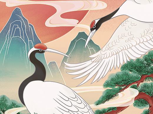 国风插画之松鹤长青(个人主页-ZNTQwMTE3ODg=) - 创作习作 - 站酷设计师设绘强原创素材 - 站酷ZCOOL