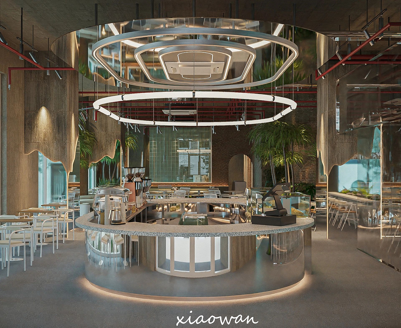 一个与自然相结合的咖啡店效果图案例