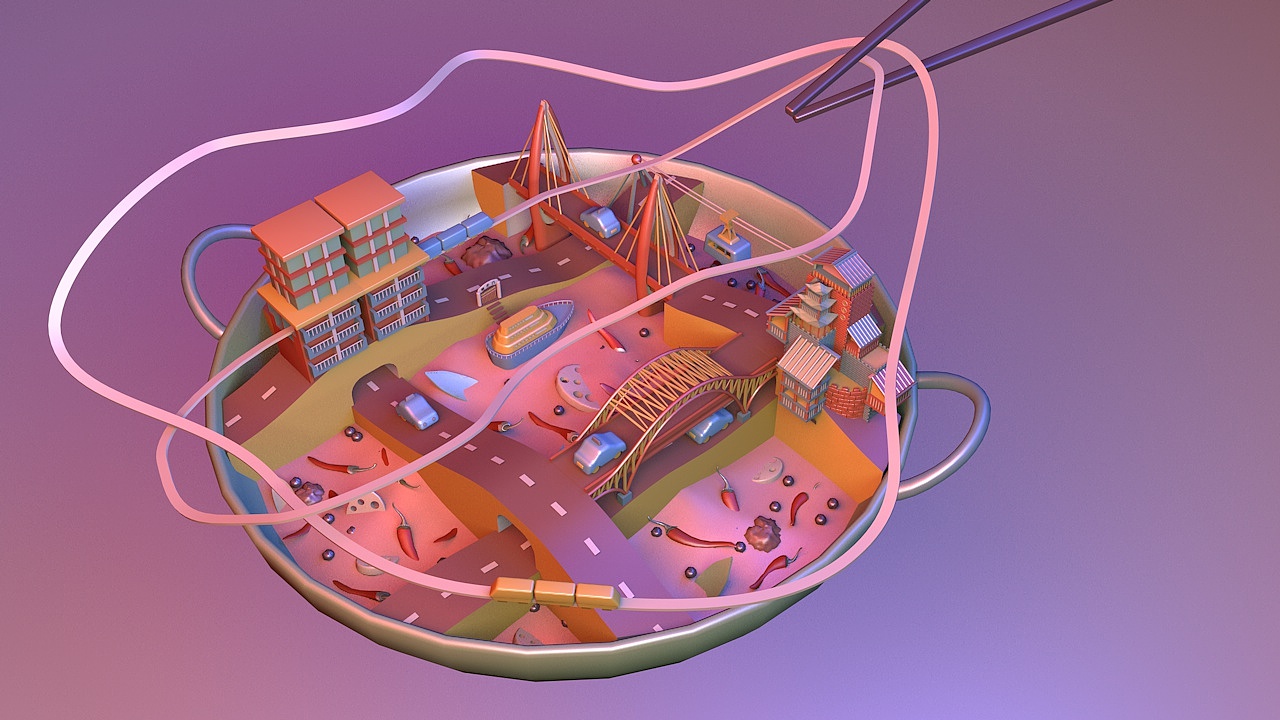 C4D动画｜火锅上的城市 —— 重庆（图ZMjA1MTgwODYw） - 建筑/空间 - 站酷设计师Levin_Qu原创素材 - 站酷ZCOOL