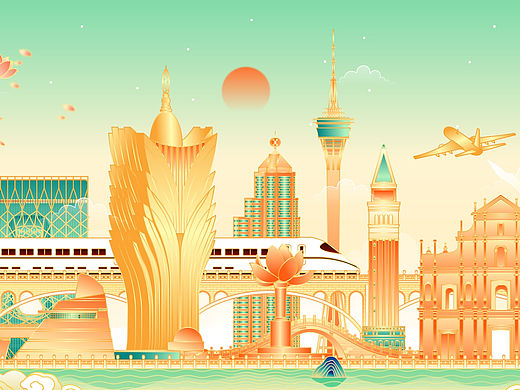 中国澳门城市建筑群矢量插画