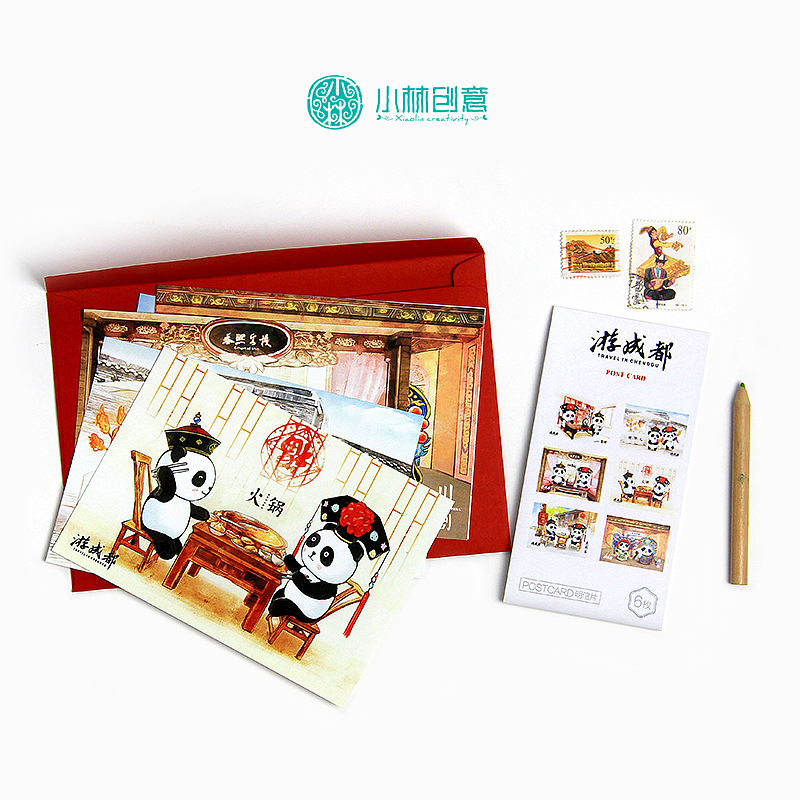 旅游景点熊猫明信片创作小集