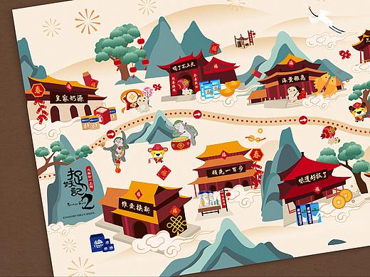 苏宁易购年货节-福气小镇地图场景插画