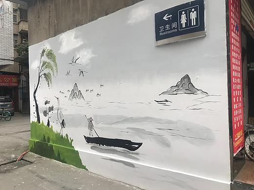 成都壁画国风墙体彩绘公司 外墙手绘