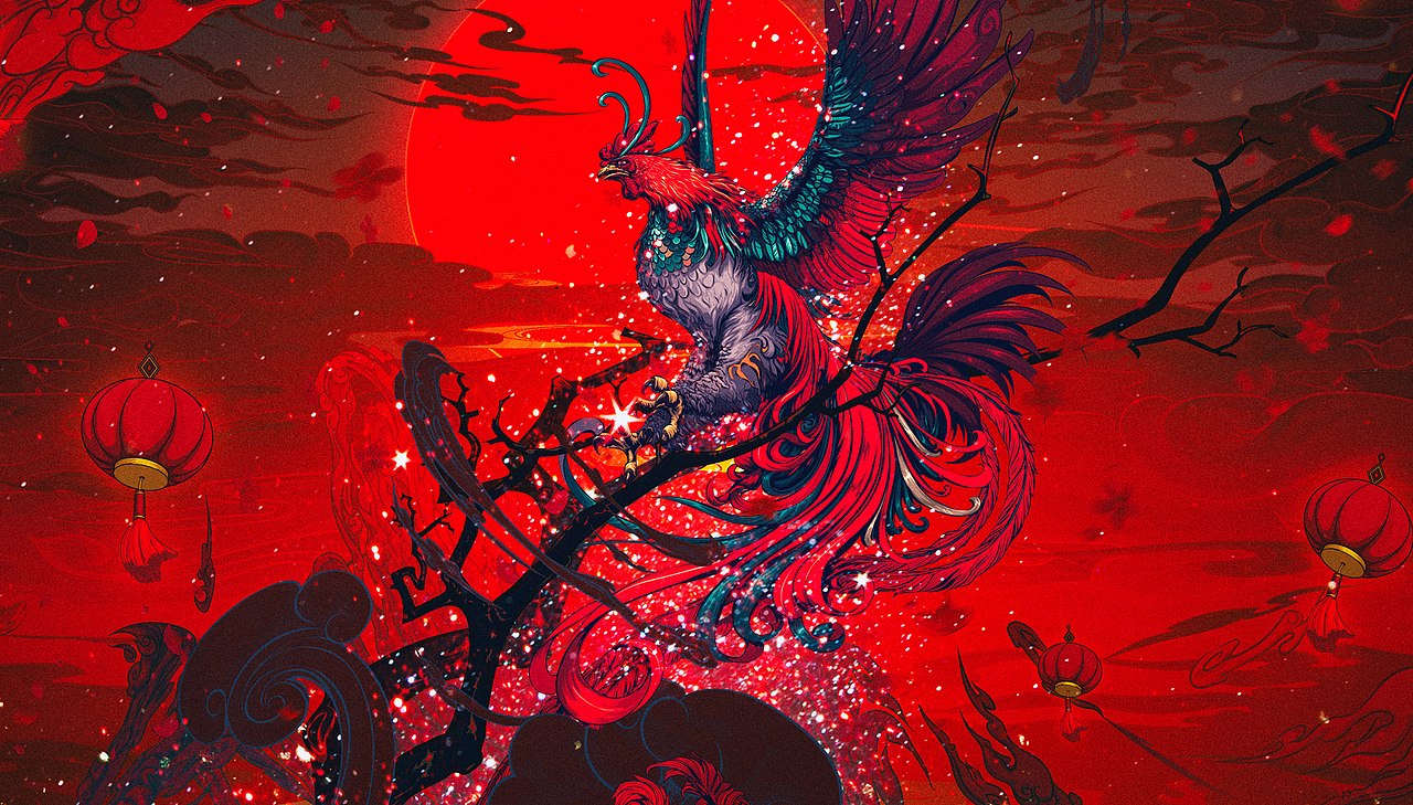 涅盘凤凰来仪衍生版鸡年春节中国风插画