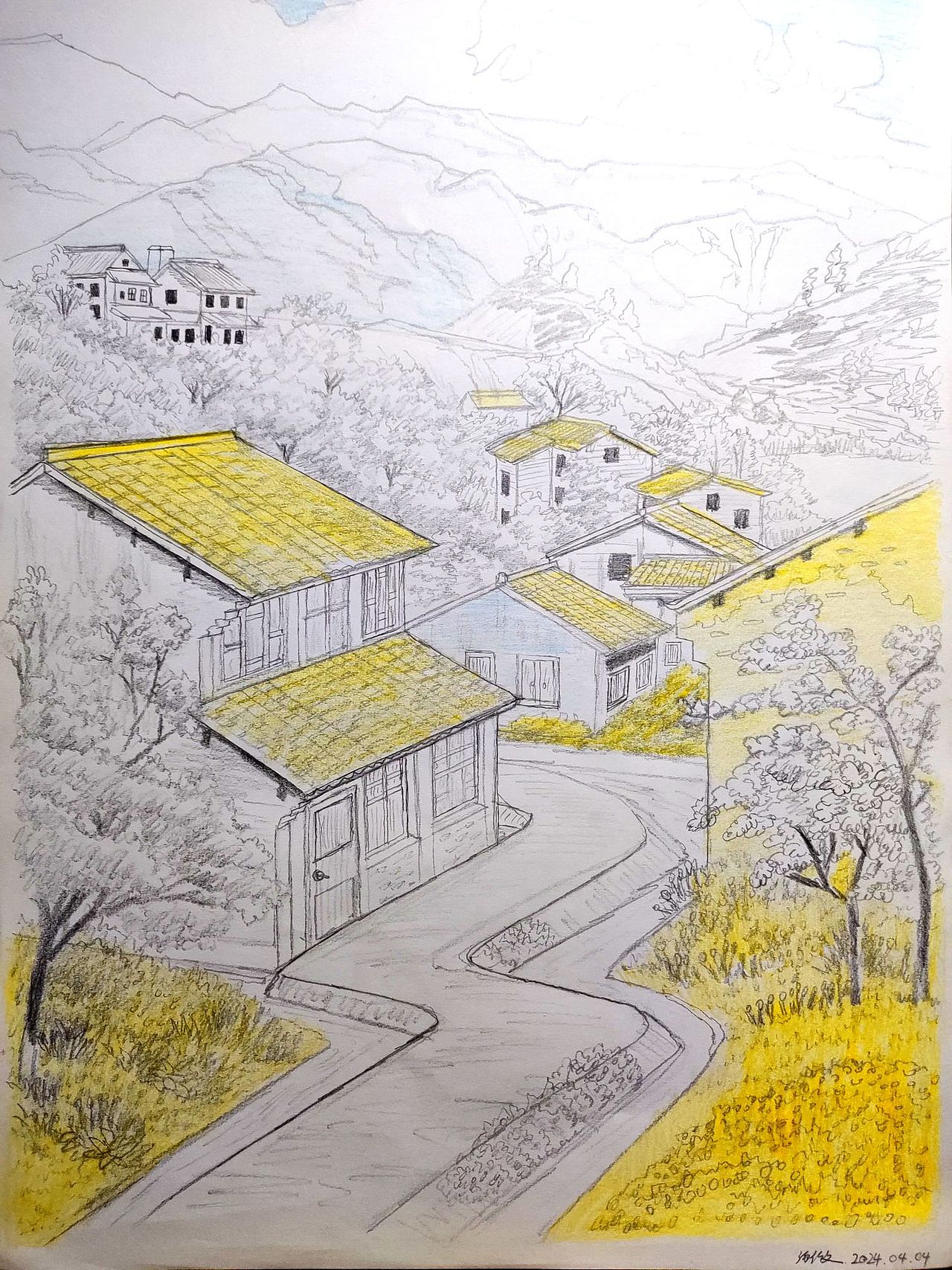 A3手绘｜春日乡村的风景③（图ZMzcwNDExNzI4） - 创作习作 - 站酷设计师汤俊文MRTJW原创素材 - 站酷ZCOOL