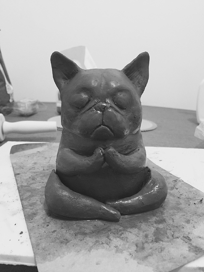 候鸟陶作品-误当天神的L汪-陶瓷黑泥小雕塑