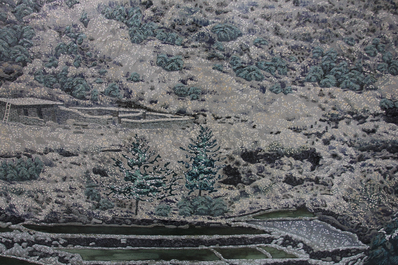 漆畫作品《瑞雪寒陽》（圖ZMjgwOTg0NTg0） - 繪畫 - 站酷設(shè)計師漆藝愛好者原創(chuàng)素材 - 站酷ZCOOL