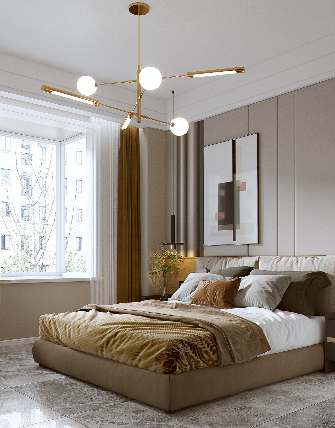 现代家装表现玄关客餐厅主卧