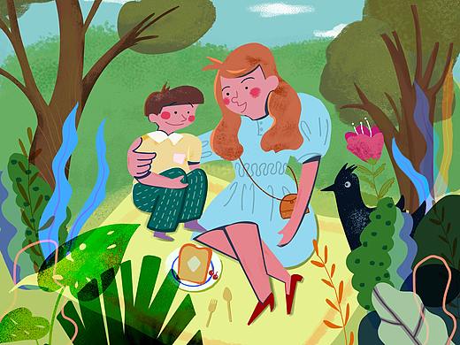 母子兒童插畫 扁平 噪點(diǎn)（個人主頁-ZNTUyMTYxMDA=） - 商業(yè)插畫 - 站酷設(shè)計師鐘小仙兒原創(chuàng)素材 - 站酷ZCOOL