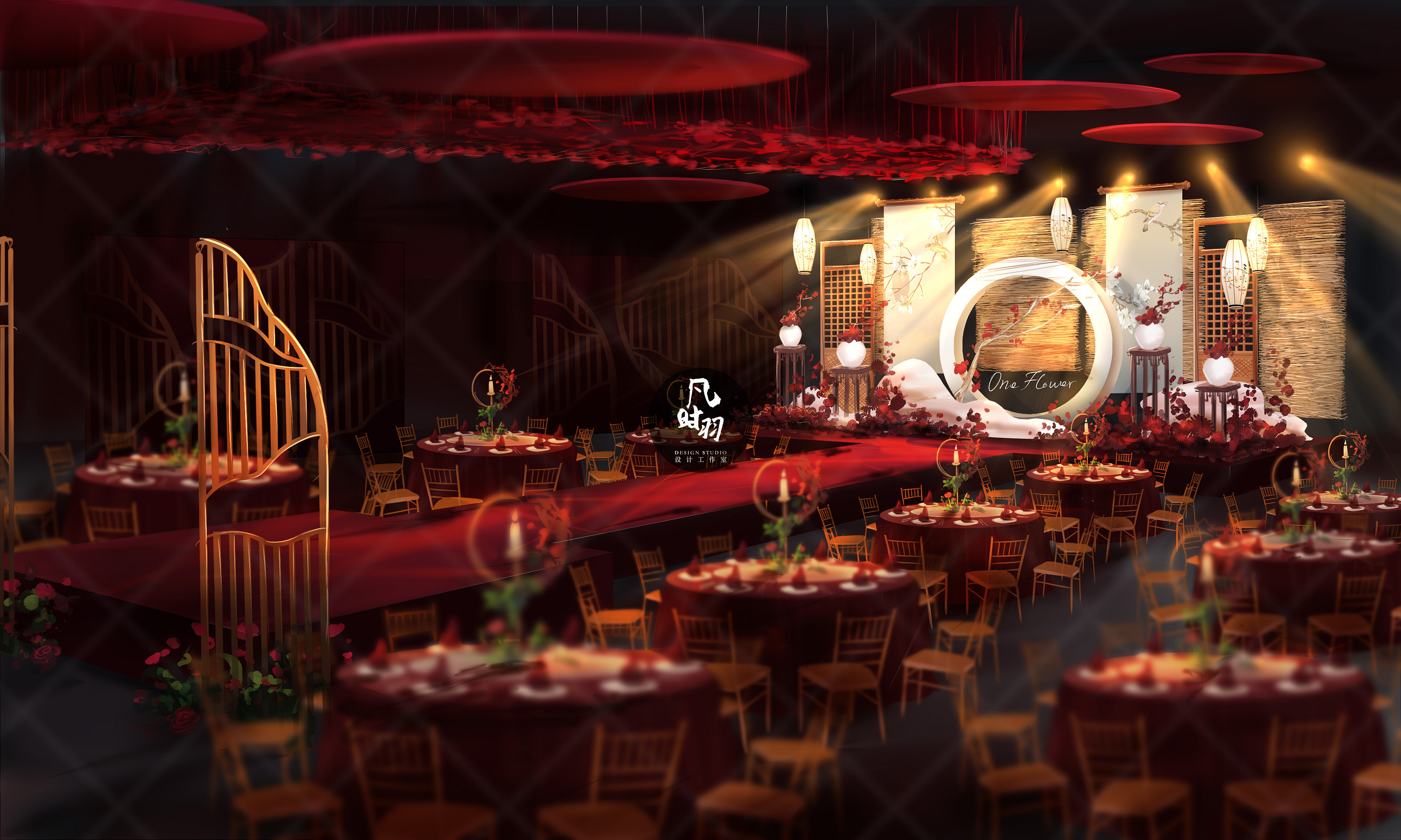 婚礼手绘 — 电脑 「两点透视 新中式」|空间|舞台美术|凡时羽设计
