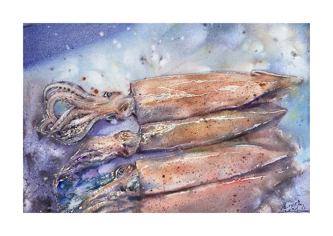 《鱿鱼》|纯艺术|绘画|菜蔡水彩 - 原创作品 - 站酷 (zcool)