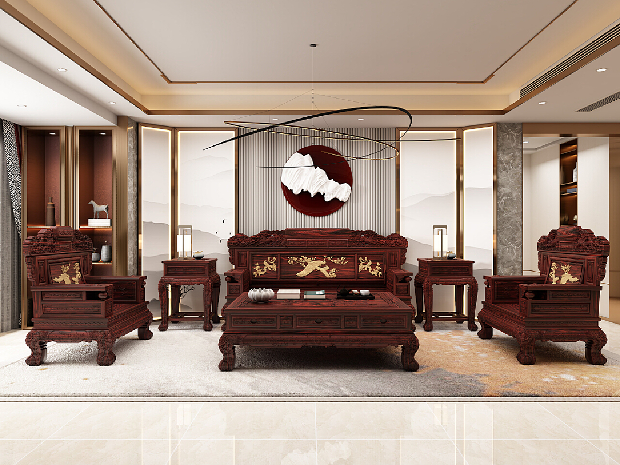 中式红木家具效果图 – 设计本装修效果图