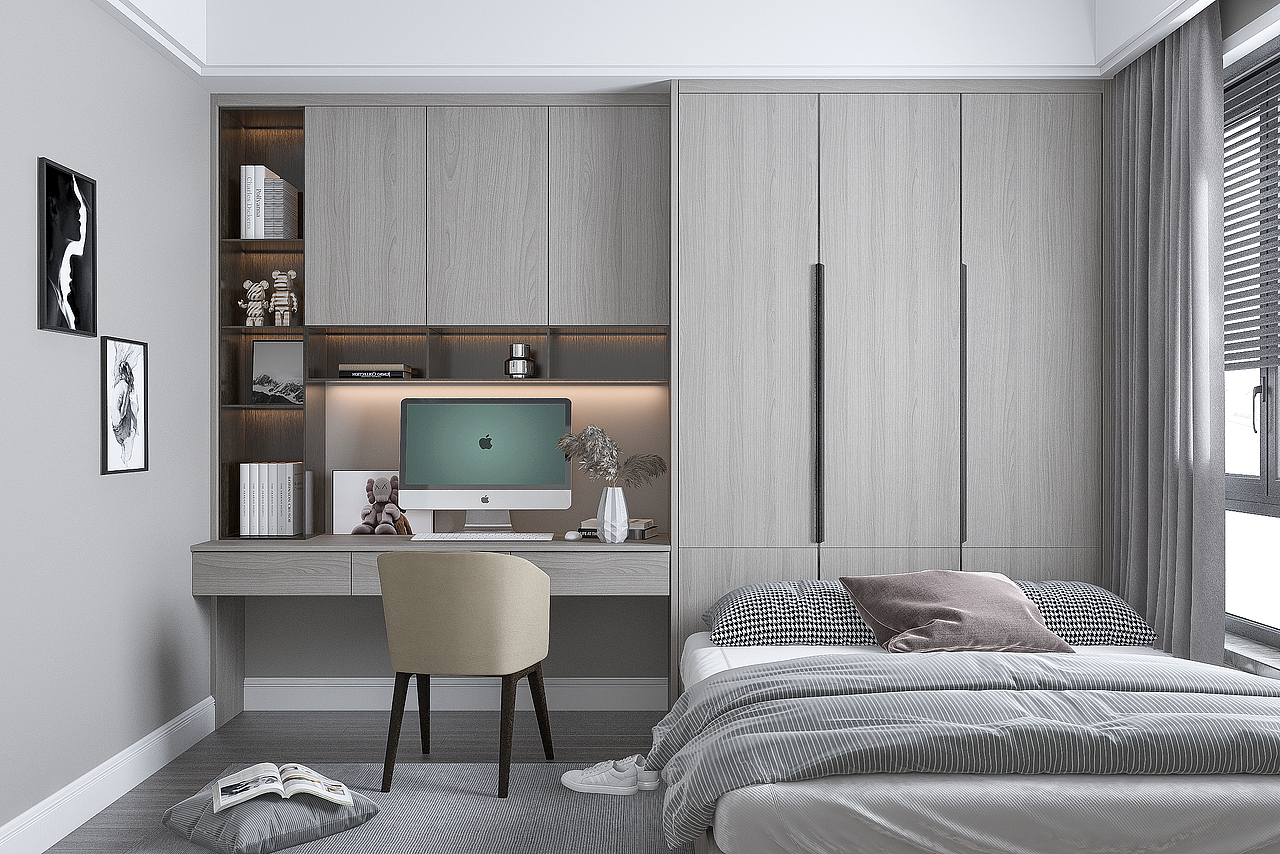 儿童房为榻榻米,书桌结合,更好的利用空间,增大储物面积