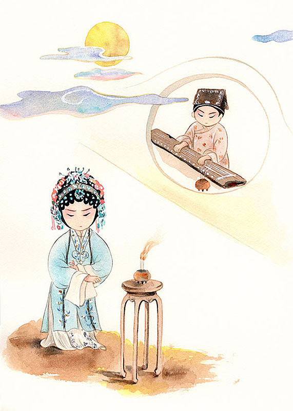 焚香 /
崔莺莺月下焚香，忽听得张生的琴音，勾出无限心事。