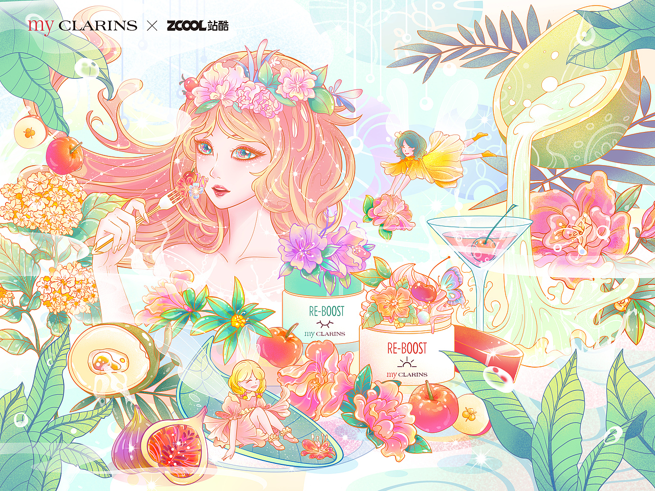 「my CLARINS尋找天然好食肌」-- 花神的夢幻盛宴（圖ZMjk4MTEzNjg0） - 海報 - 站酷設(shè)計師月豆Enni原創(chuàng)素材 - 站酷ZCOOL