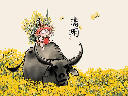 立春·雨水·惊蛰·春分·清明 水墨风插画