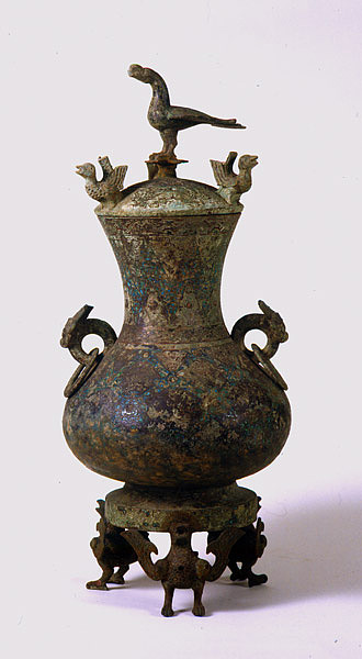 青铜错金银立鸟壶