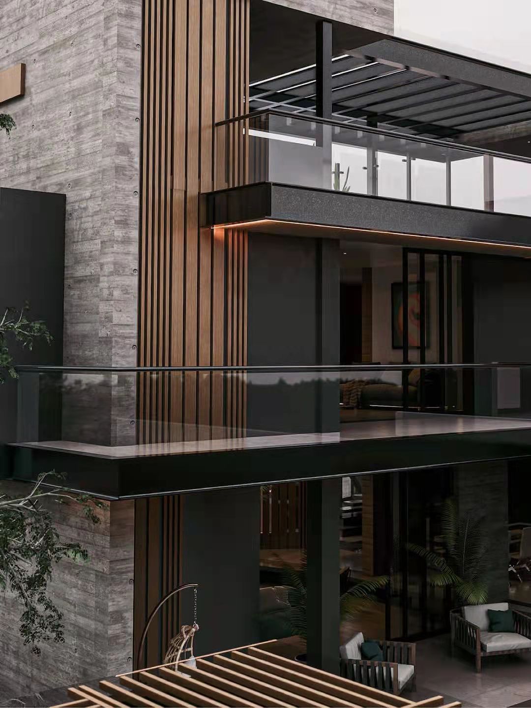 沉稳的黑色独栋自建别墅设计