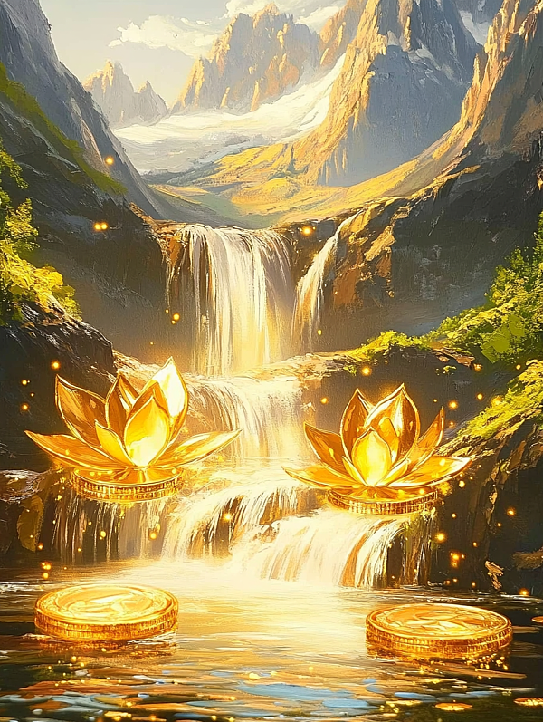 流水生财好运连连金币高山发财壁纸背景图