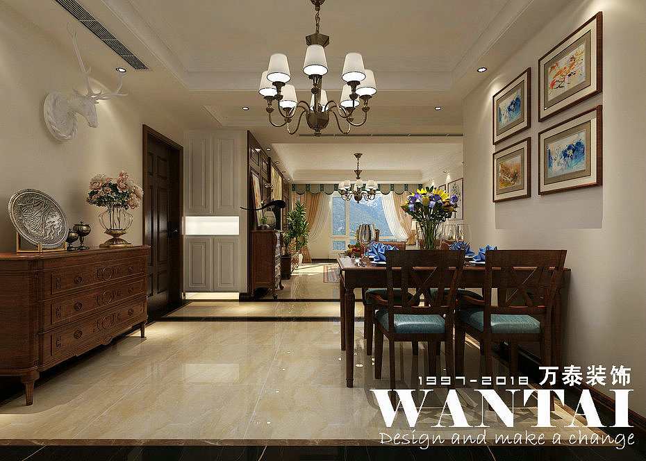 泰安三合御都260m²简约美式风格装修效果图-设计师于杰