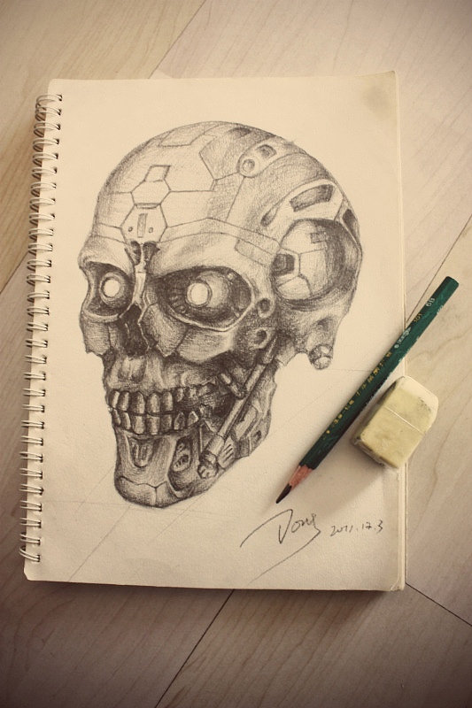 终结者T800-头骨模型素描