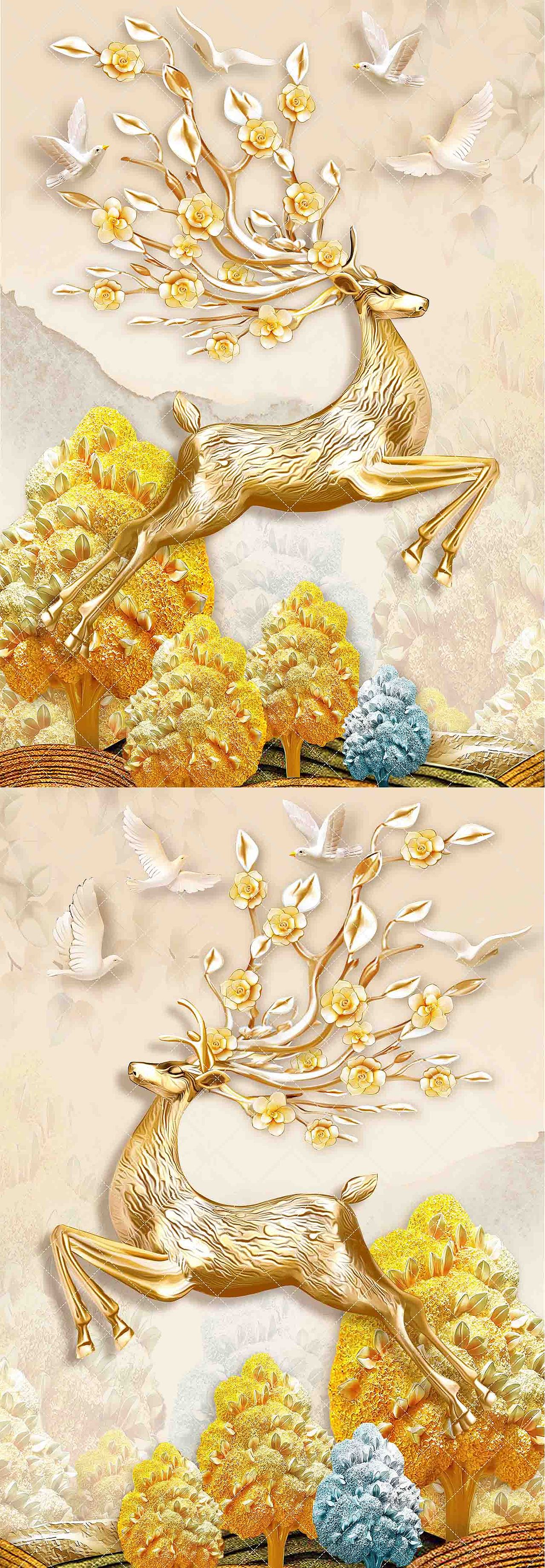 鹿装饰画（图ZMTE1Nzg0ODQ4） - 艺术插画 - 站酷设计师墙角呆瓜原创素材 - 站酷ZCOOL