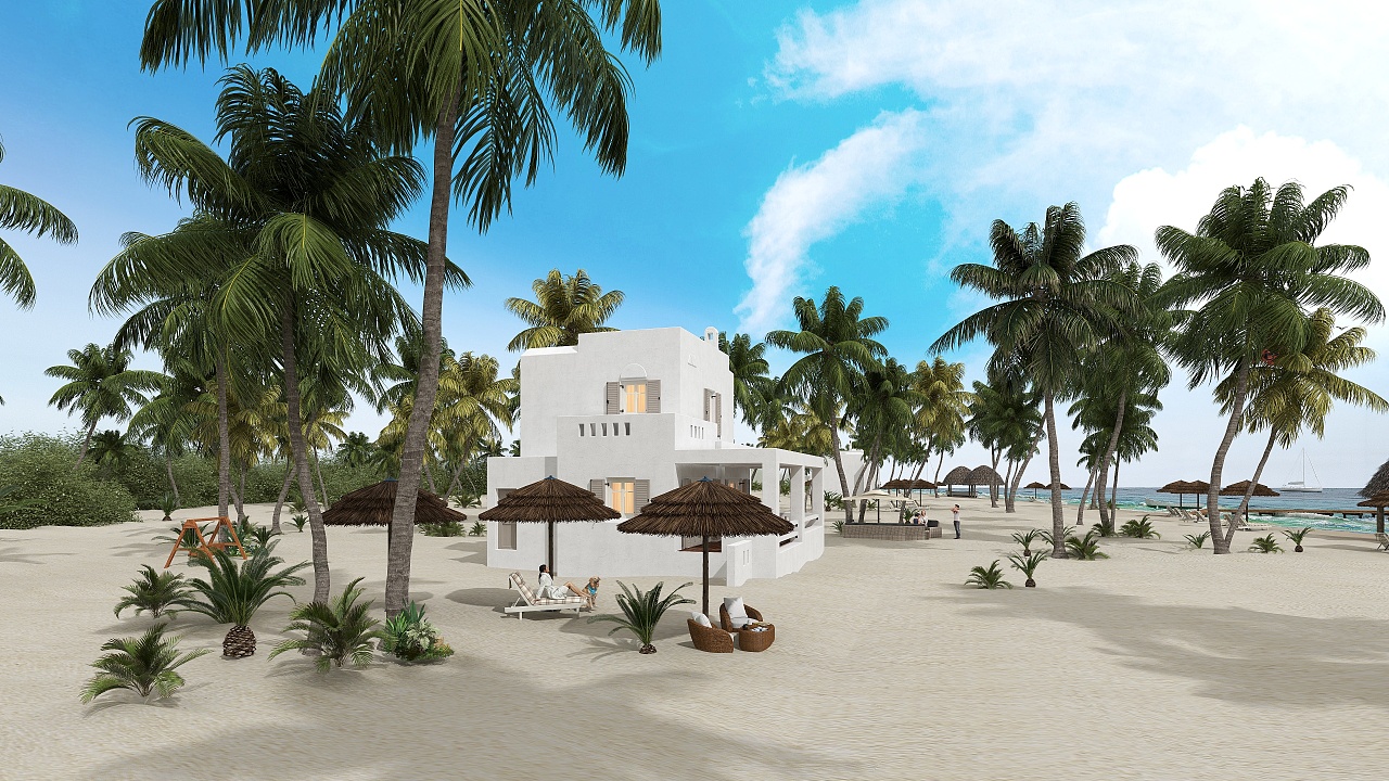 沙滩场景别墅渲染|空间|建筑设计|模袋云建筑云平台 - 原创作品