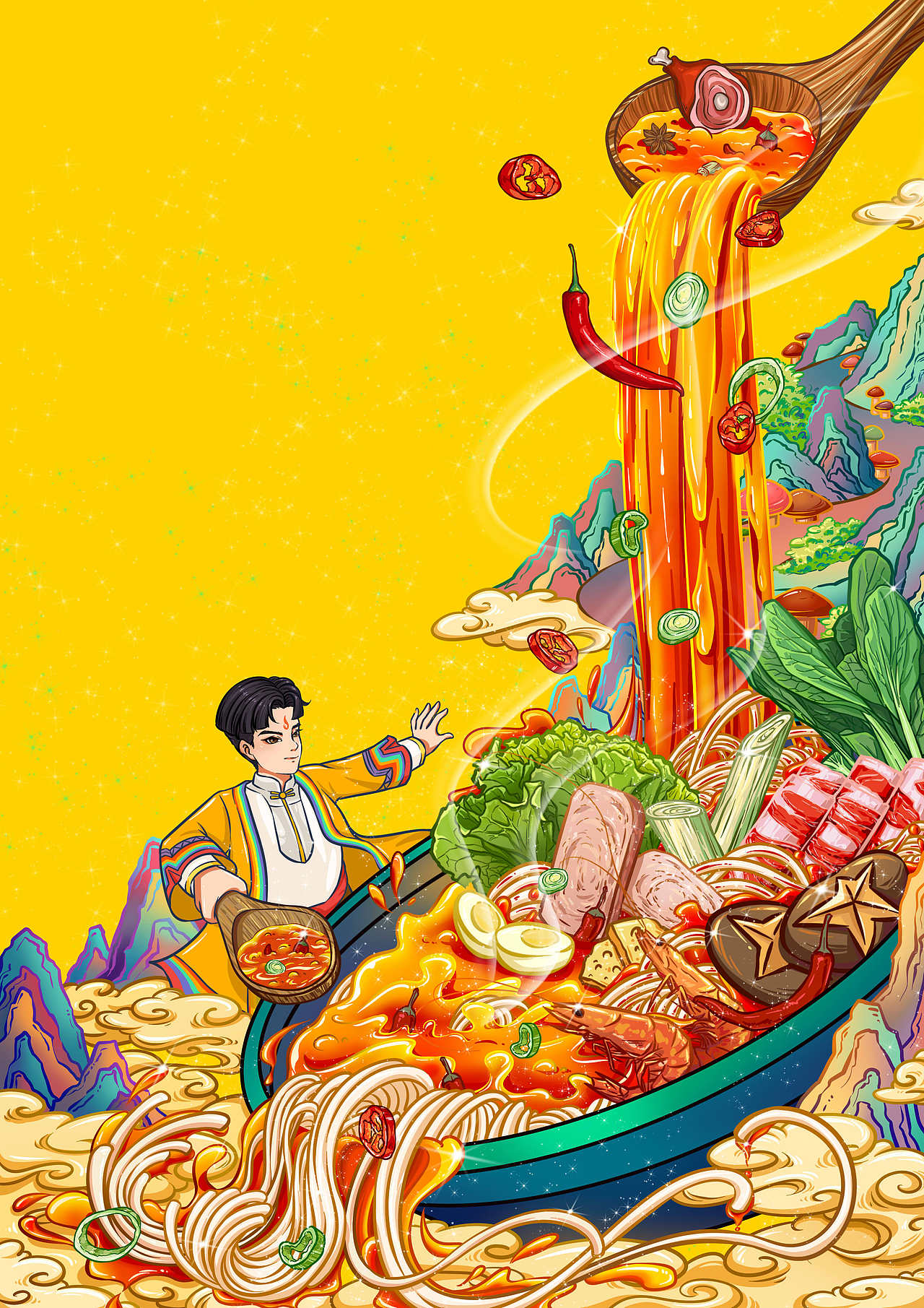 过桥米线 包装插画设计