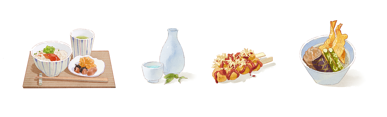 日式樱花小清新旅行插画