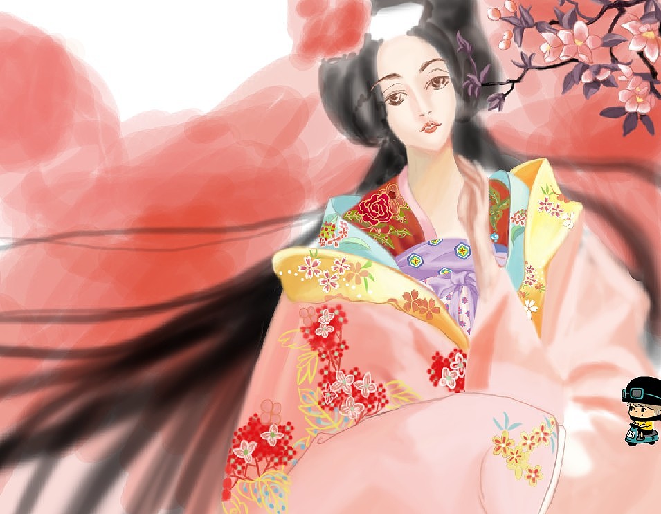 衣服大致画好,然后开始画人物的五官,哪里不合适稍作调整....