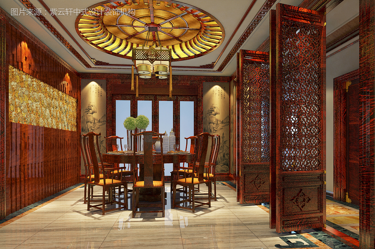 中式客厅餐厅门效果图 – 设计本装修效果图
