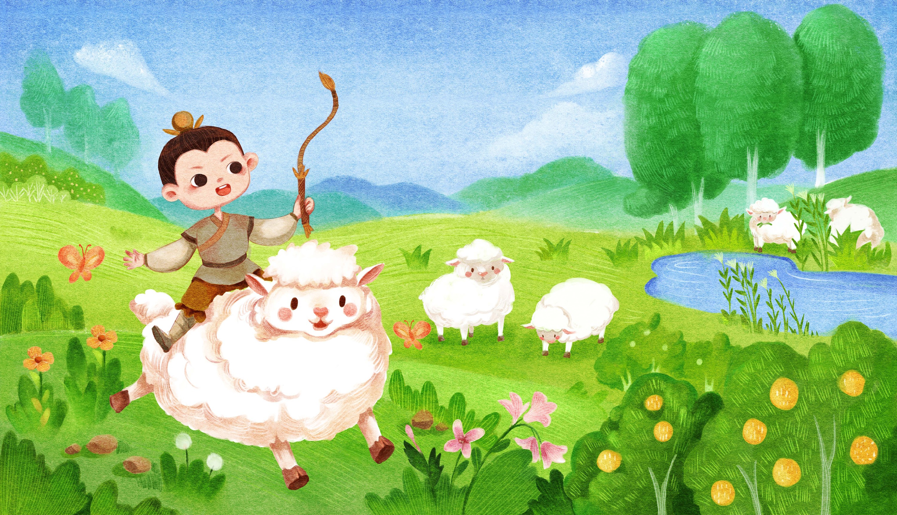 牧羊女|插画|儿童插画|刘胖胖爱画画 - 原创作品 - 站酷 (ZCOOL)