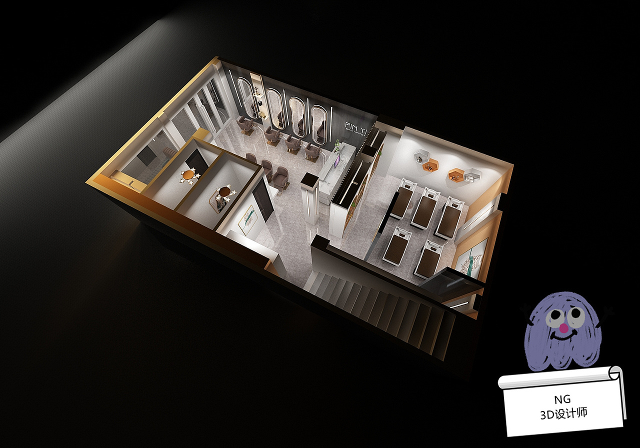 品一理发店门面店铺设计3D效果图