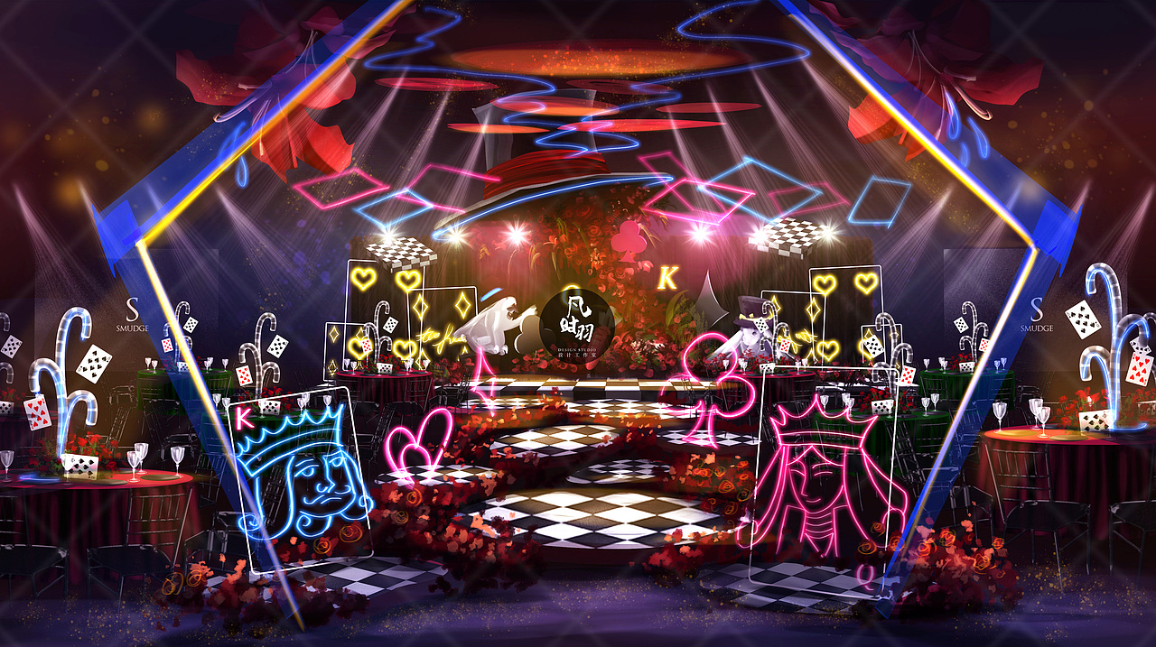 婚礼手绘 — 电脑ps 「魔术与象棋」（图ZMTE4NzI2OTg4） - 舞台美术 - 站酷设计师凡时羽设计工作室原创素材 - 站酷ZCOOL
