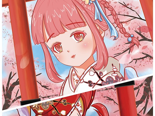 樱花下的和服少女