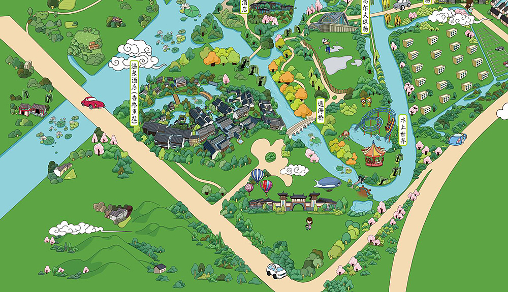 大洋湾湿地公园旅游手绘地图