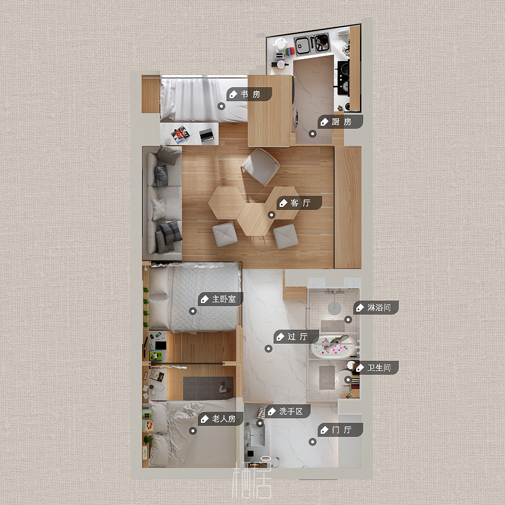 一套48平米小居室设计（图ZNDI0NjMwODA=） - 家装设计 - 站酷设计师隐居地球原创素材 - 站酷ZCOOL