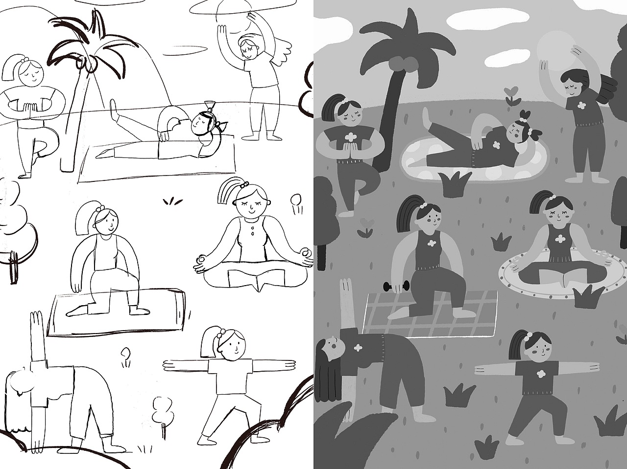 户外瑜伽派对 活动插画