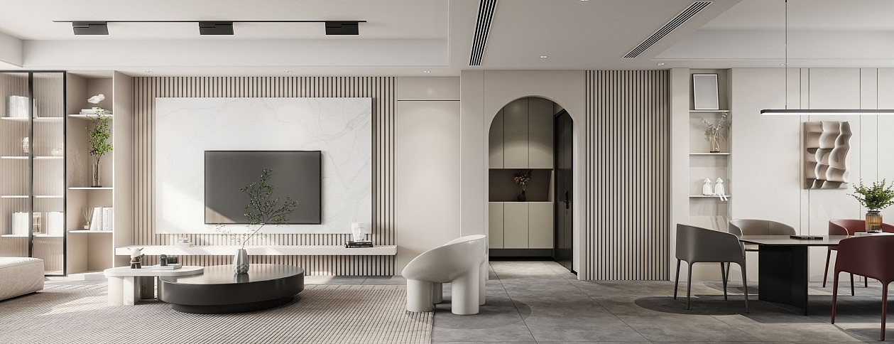 现代客餐厅全景效果图设计