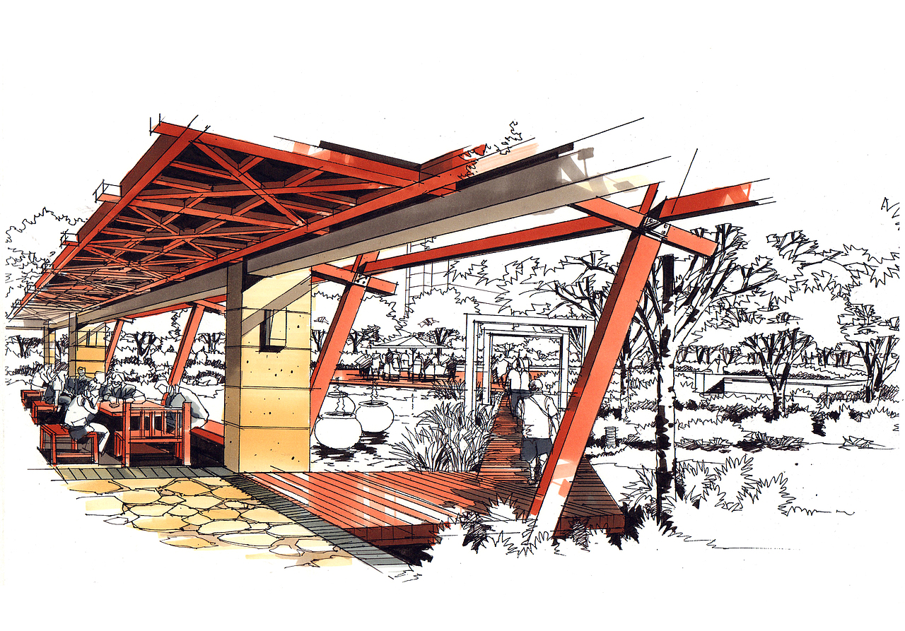 园林景观线稿步骤图上色作品欣赏(一)