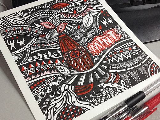 【豆腐先生】手绘薄荷 黑白植物