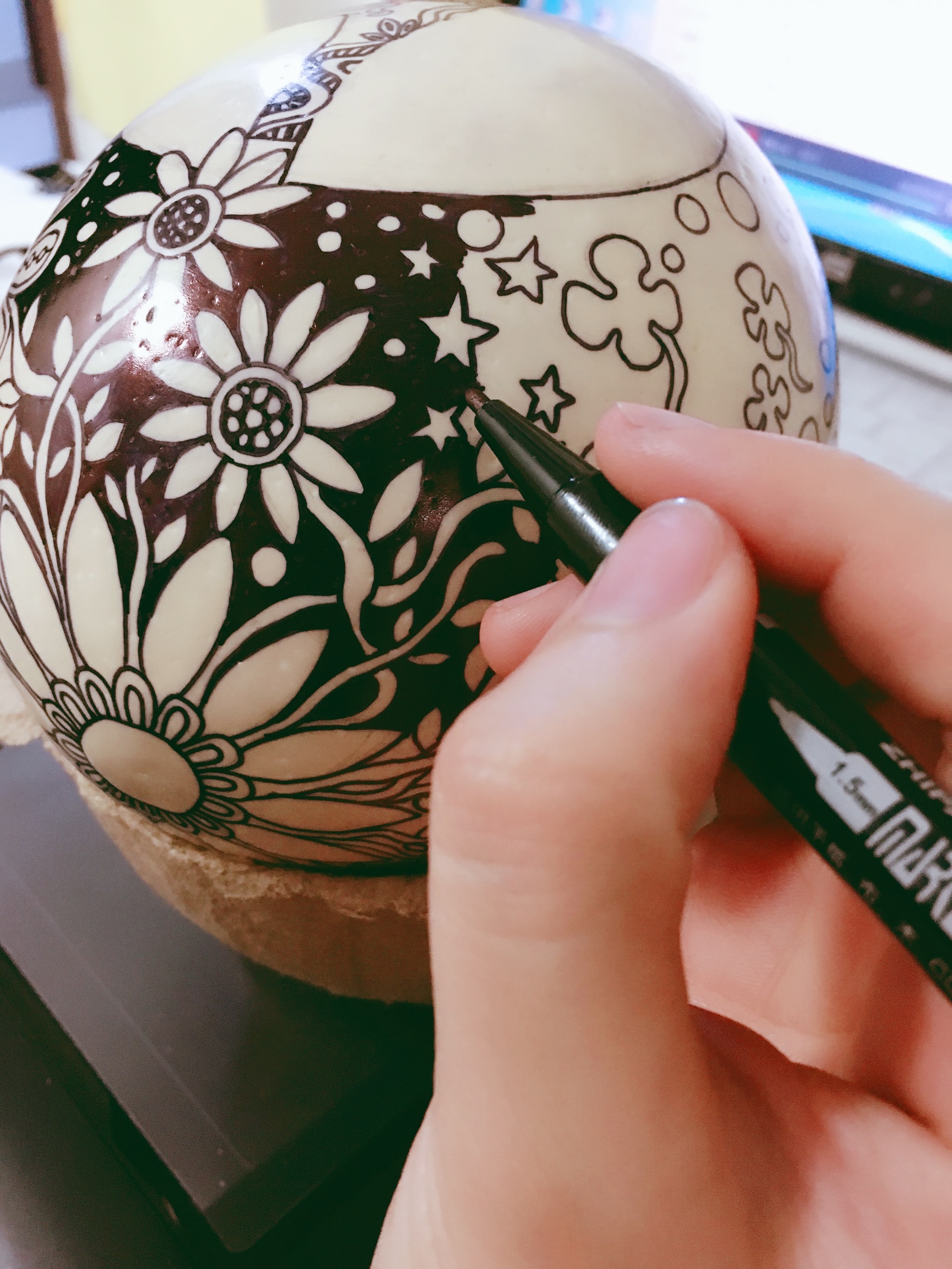 鸵鸟蛋~黑白插画