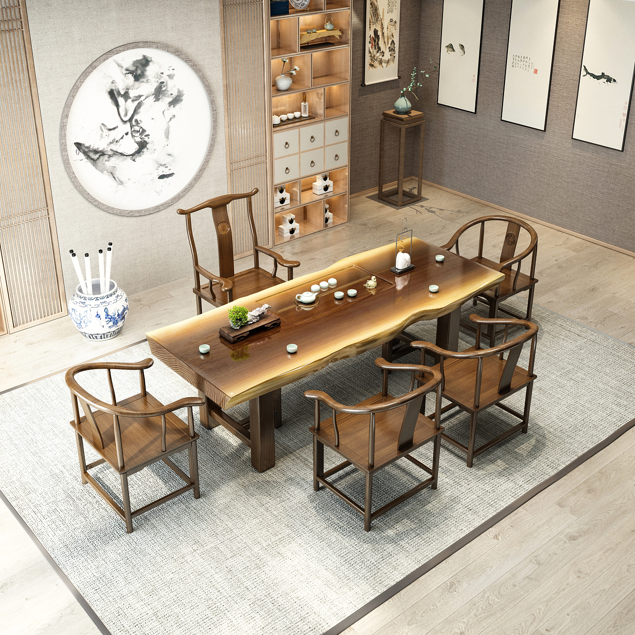 中式餐桌,中式风格餐桌,中式餐桌布_大山谷图库